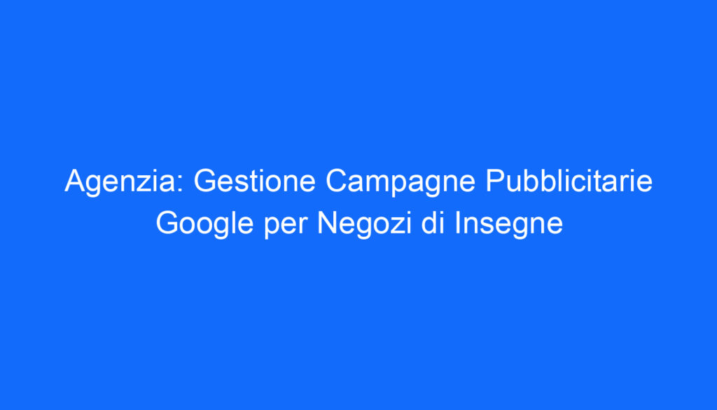 Agenzia: Gestione Campagne Pubblicitarie Google per Negozi di Insegne