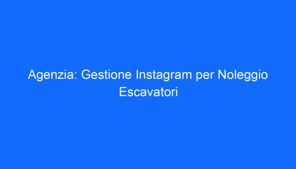 Agenzia: Gestione Instagram per Noleggio Escavatori