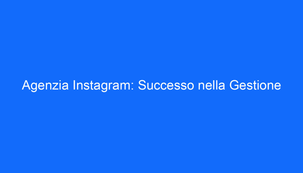 Agenzia Instagram: Successo nella Gestione