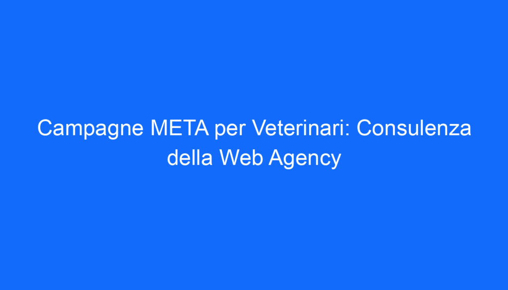 Campagne META per Veterinari: Consulenza della Web Agency