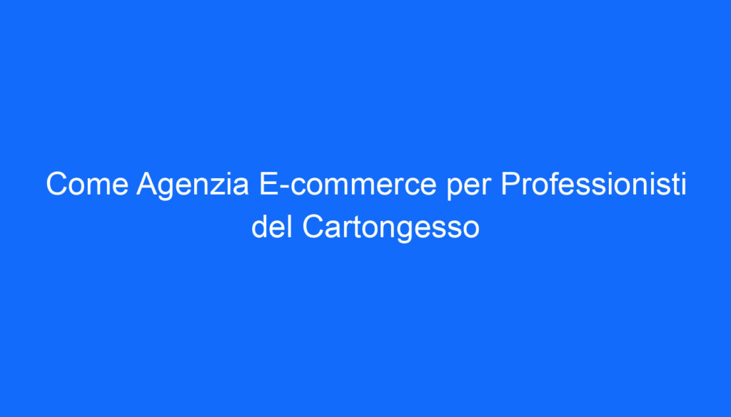Come Agenzia E commerce per Professionisti del Cartongesso