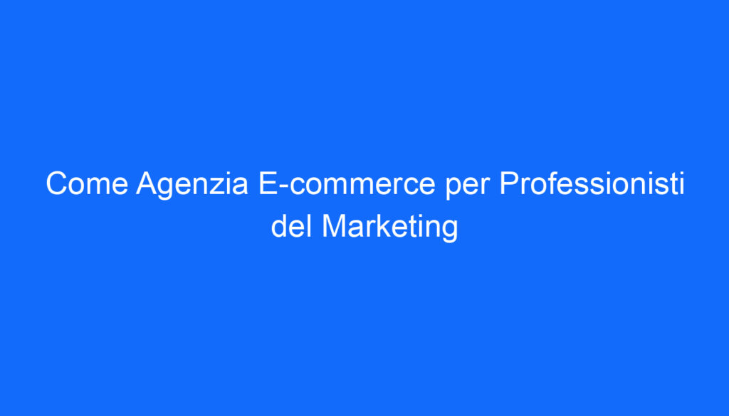 Come Agenzia E commerce per Professionisti del Marketing