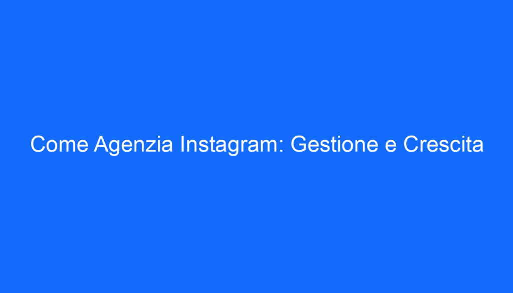 Come Agenzia Instagram: Gestione e Crescita