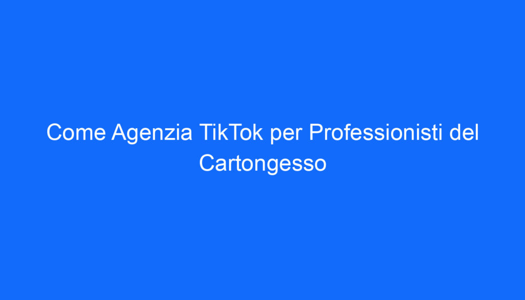 Come Agenzia TikTok per Professionisti del Cartongesso
