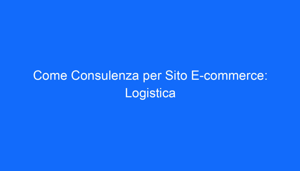Come Consulenza per Sito E commerce: Logistica