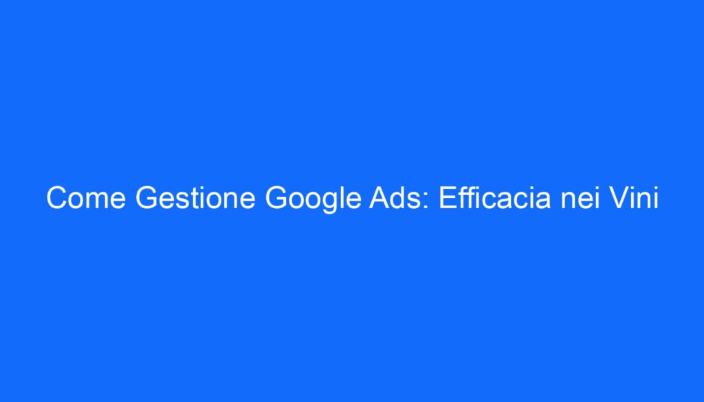 Come Gestione Google Ads: Efficacia nei Vini