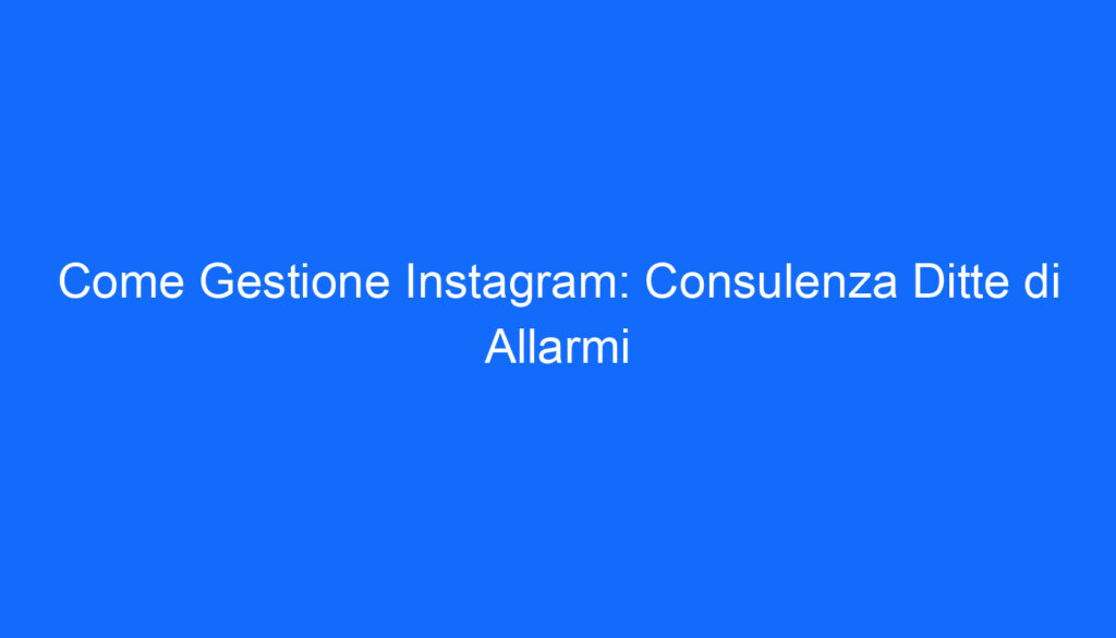 Come Gestione Instagram: Consulenza Ditte di Allarmi