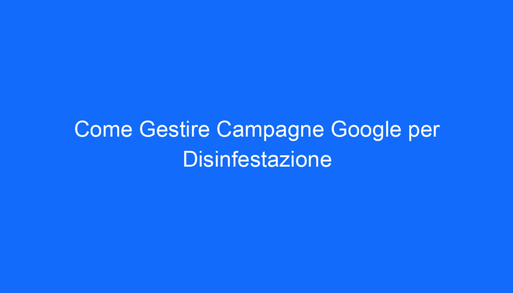 Come Gestire Campagne Google per Disinfestazione