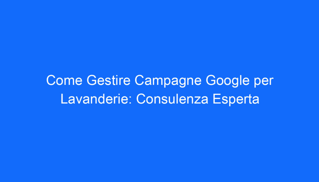 Come Gestire Campagne Google per Lavanderie: Consulenza Esperta