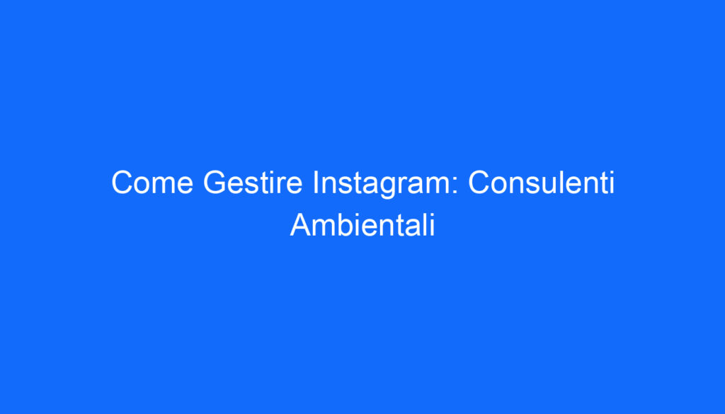Come Gestire Instagram: Consulenti Ambientali