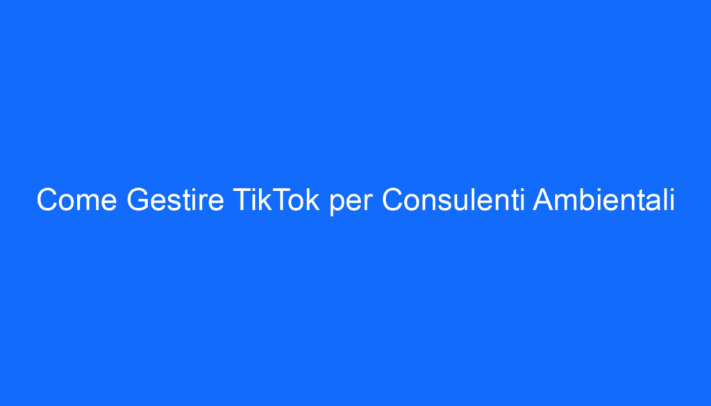 come gestire tiktok per consulenti ambientali