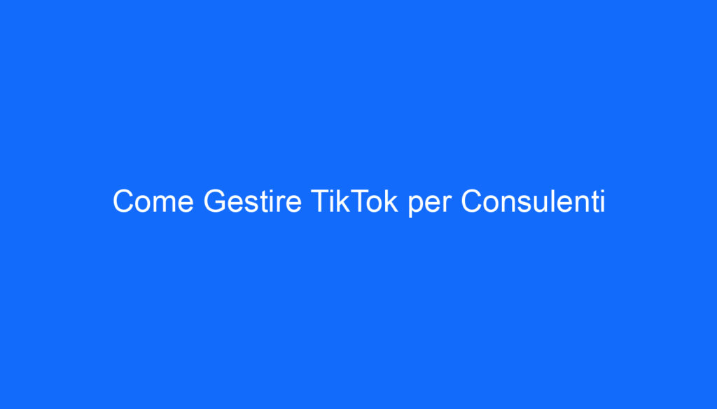 Come Gestire TikTok per Consulenti