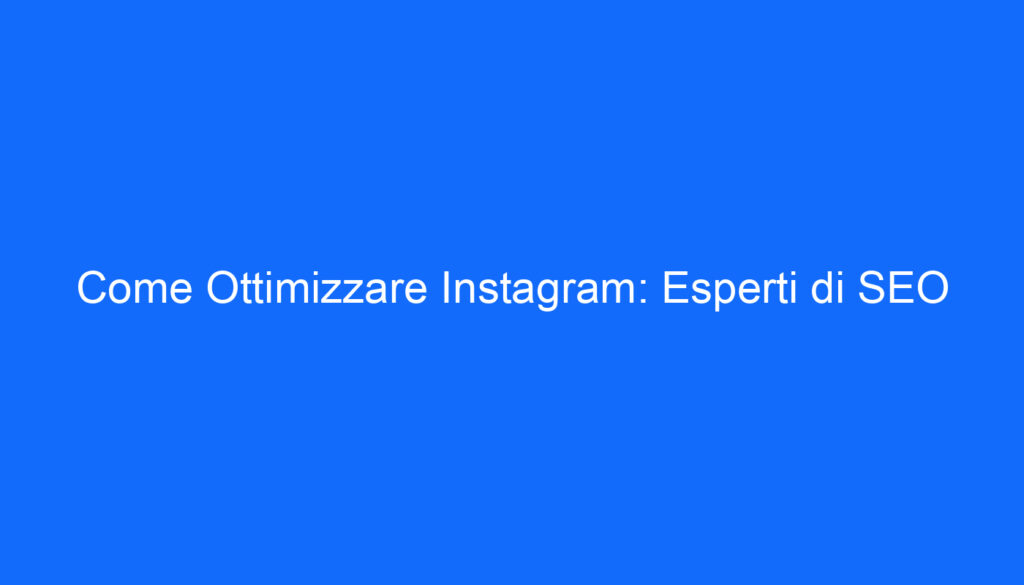 Come Ottimizzare Instagram: Esperti di SEO
