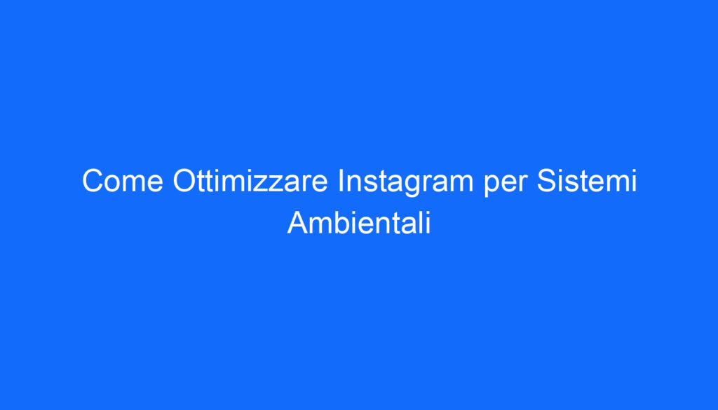 Come Ottimizzare Instagram per Sistemi Ambientali