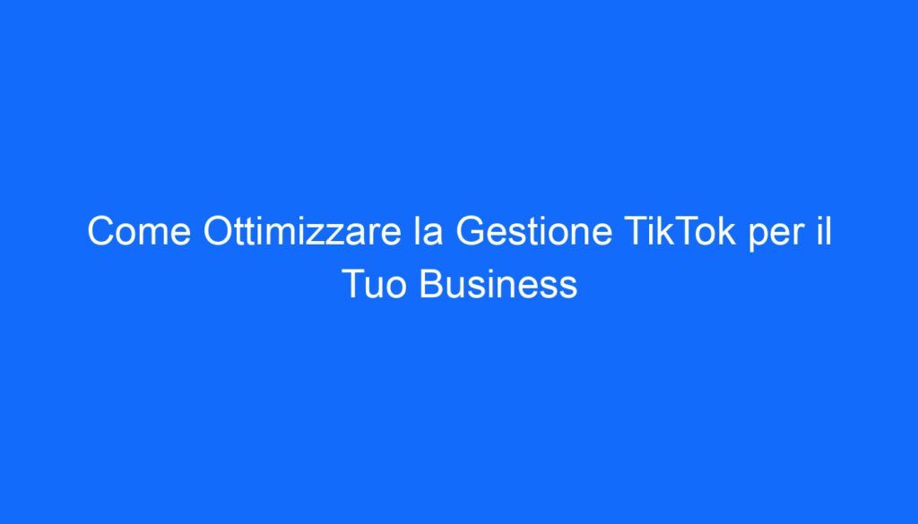 come ottimizzare la gestione tiktok per il tuo business