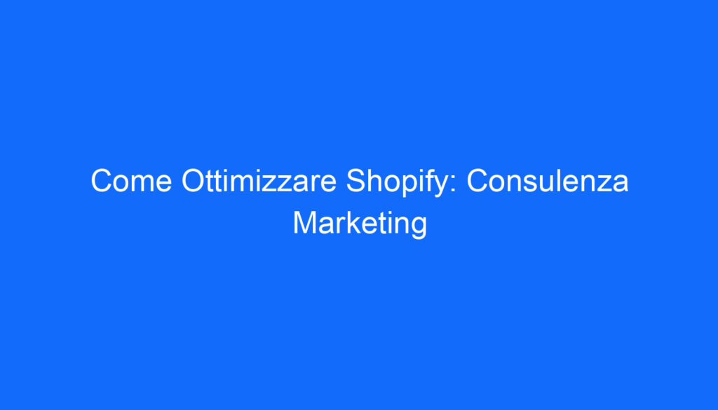 come ottimizzare shopify consulenza marketing