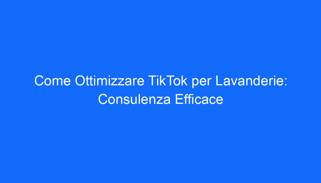 come ottimizzare tiktok per lavanderie consulenza efficace