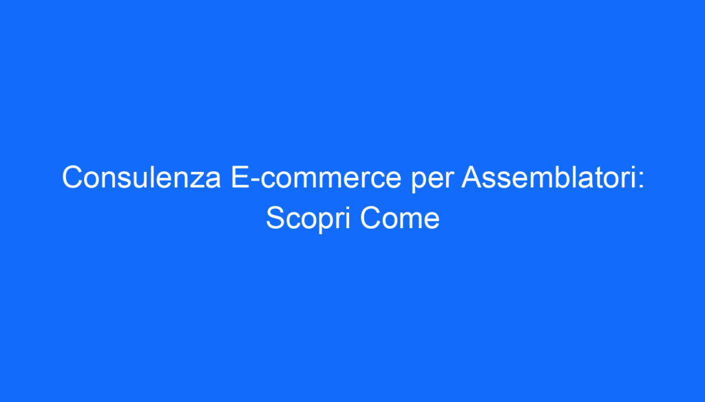 consulenza e commerce per assemblatori scopri come