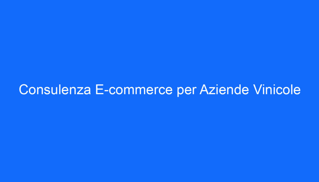 Consulenza E commerce per Aziende Vinicole