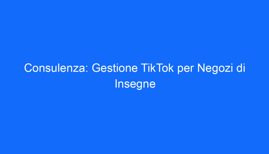 Consulenza: Gestione TikTok per Negozi di Insegne