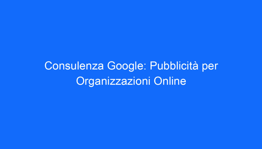 consulenza google pubblicita per organizzazioni online