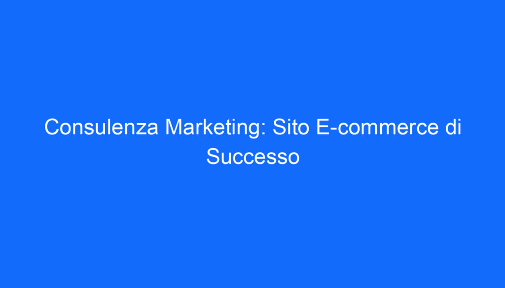 Consulenza Marketing: Sito E commerce di Successo