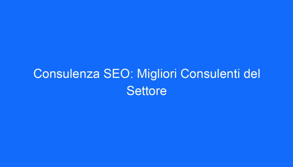 Consulenza SEO: Migliori Consulenti del Settore
