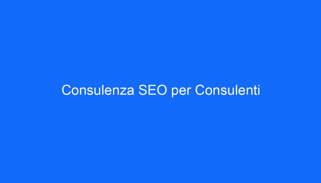 Consulenza SEO per Consulenti