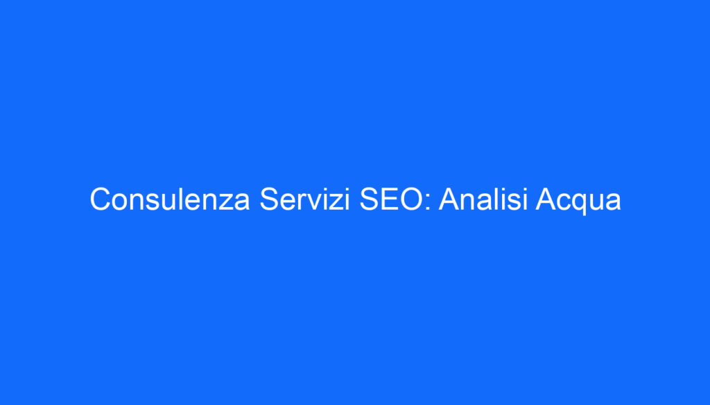 Consulenza Servizi SEO: Analisi Acqua