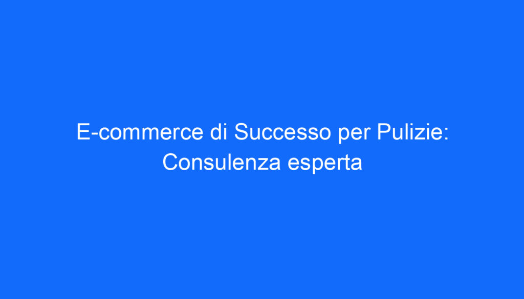 E commerce di Successo per Pulizie: Consulenza esperta
