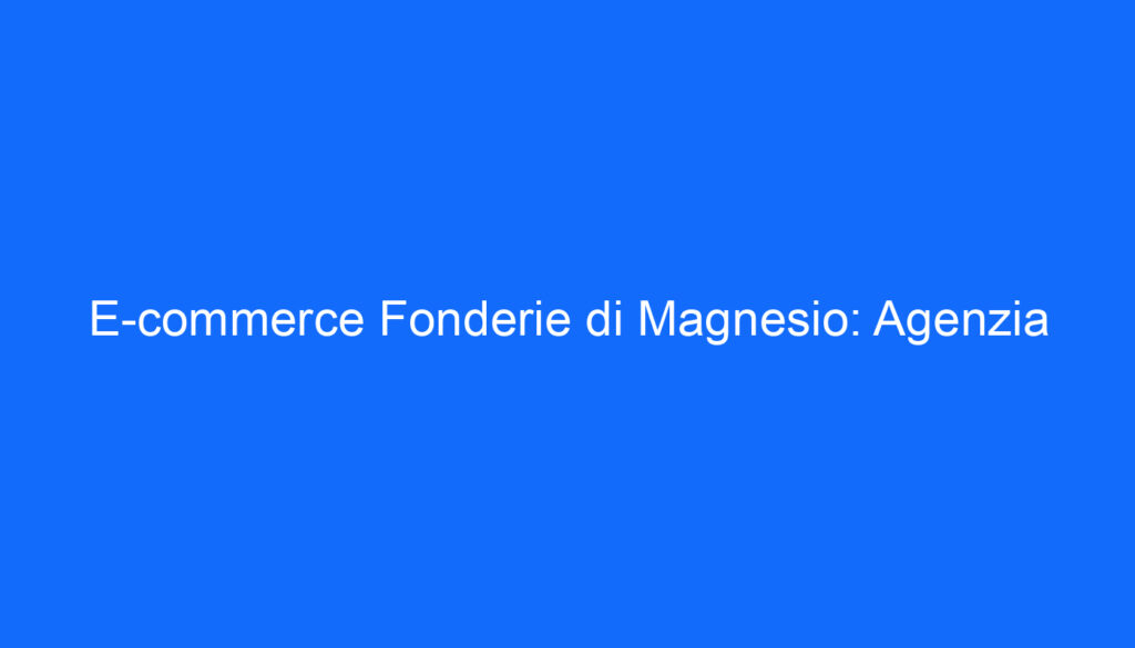 E commerce Fonderie di Magnesio: Agenzia