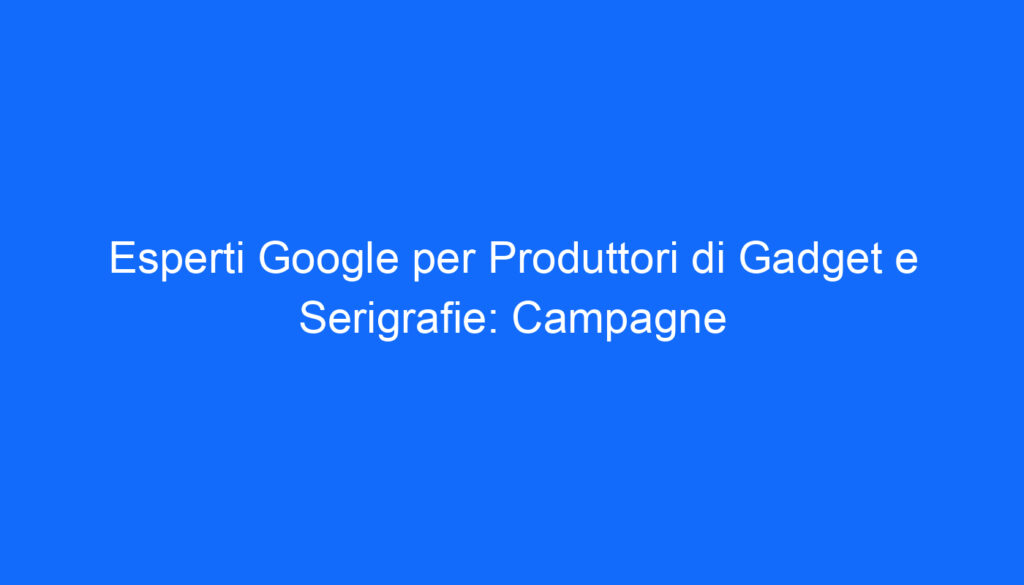 Esperti Google per Produttori di Gadget e Serigrafie: Campagne