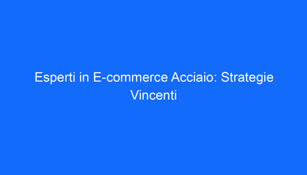 Esperti in E commerce Acciaio: Strategie Vincenti