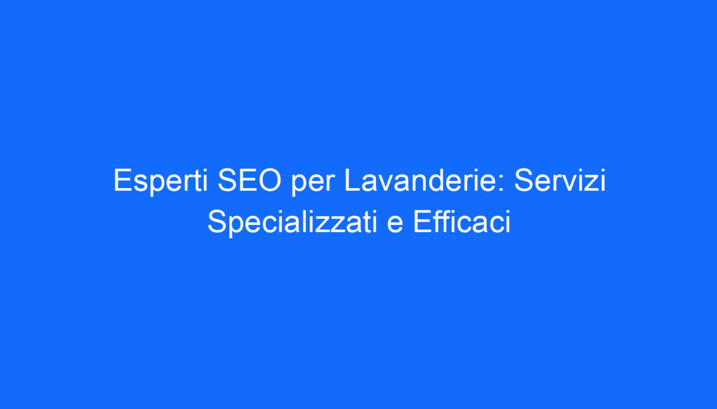 Esperti SEO per Lavanderie: Servizi Specializzati e Efficaci