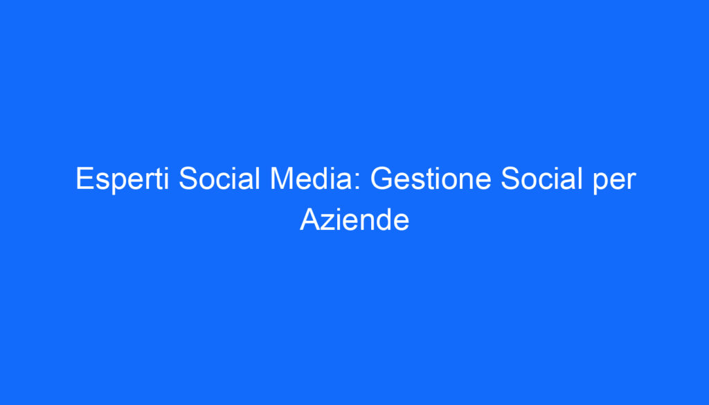 Esperti Social Media: Gestione Social per Aziende