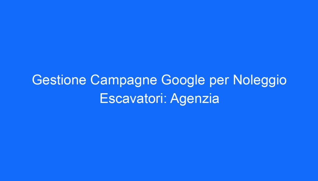 Gestione Campagne Google per Noleggio Escavatori: Agenzia