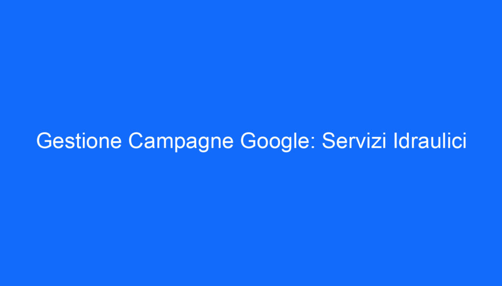 Gestione Campagne Google: Servizi Idraulici