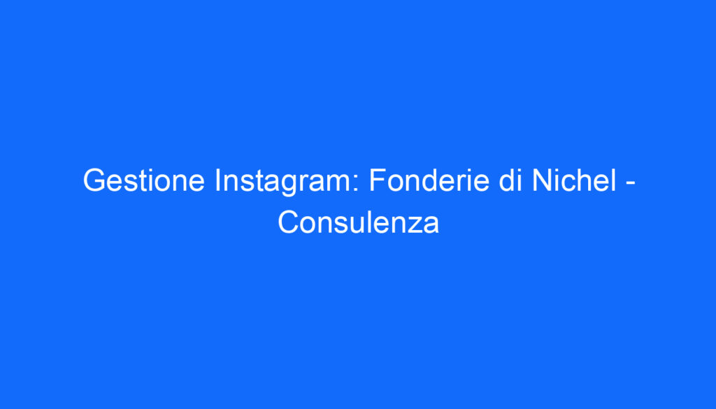 Gestione Instagram: Fonderie di Nichel   Consulenza