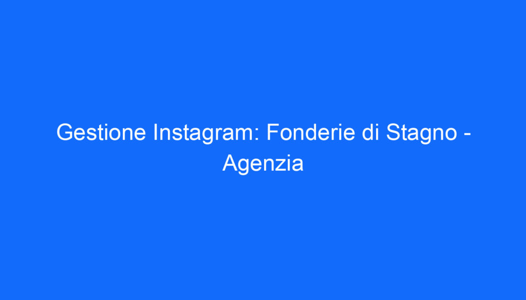 Gestione Instagram: Fonderie di Stagno   Agenzia