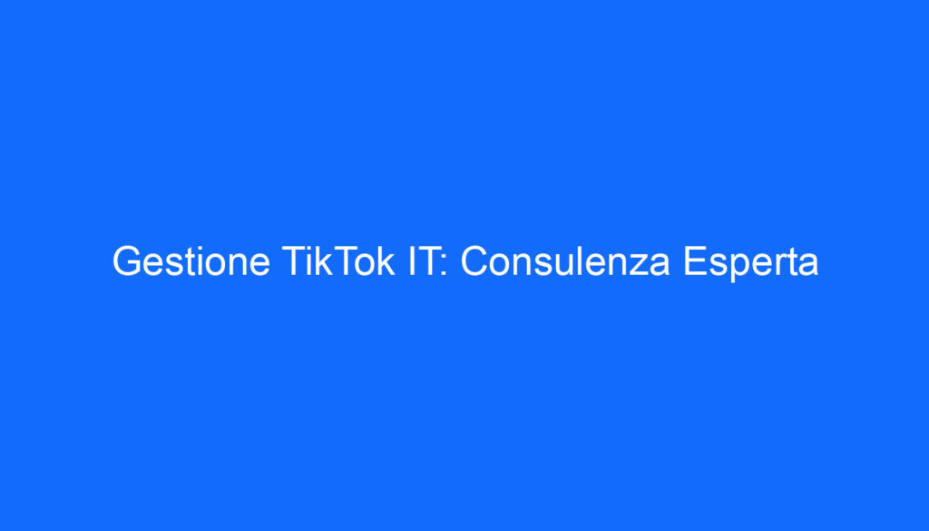 Gestione TikTok IT: Consulenza Esperta