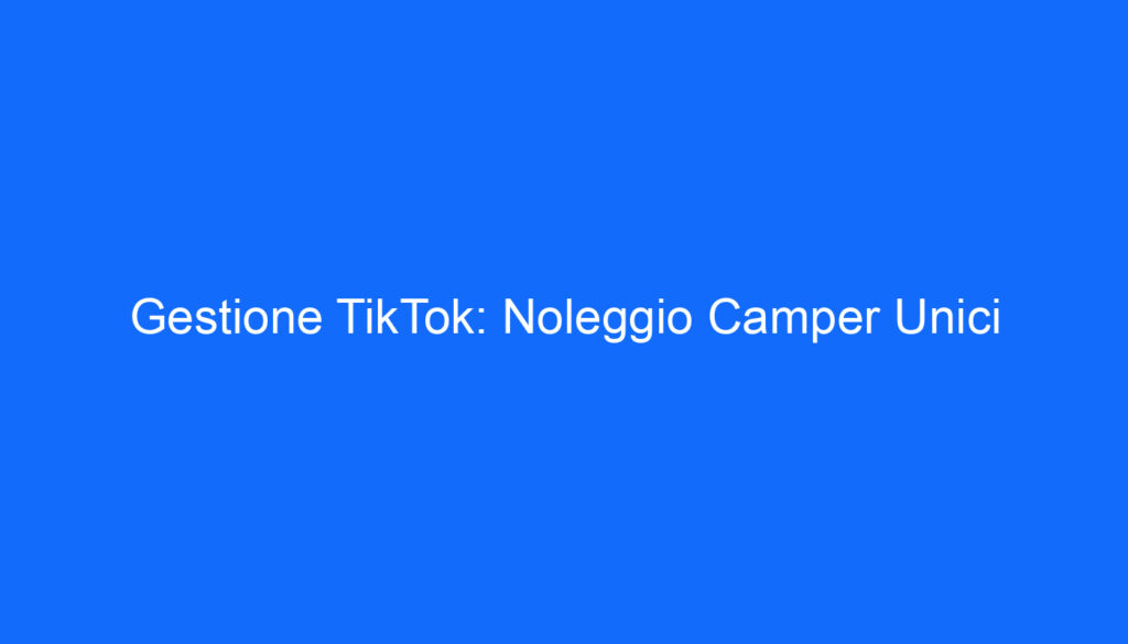 Gestione TikTok: Noleggio Camper Unici