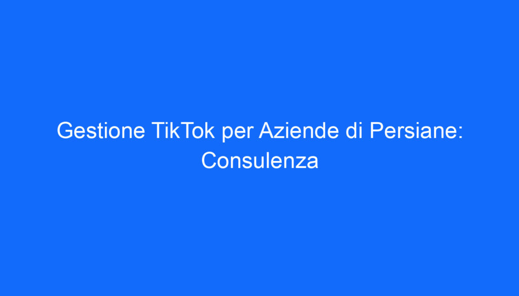 Gestione TikTok per Aziende di Persiane: Consulenza
