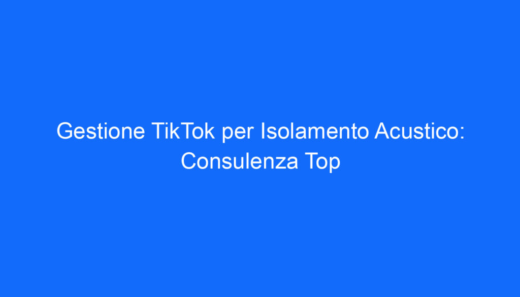 Gestione TikTok per Isolamento Acustico: Consulenza Top