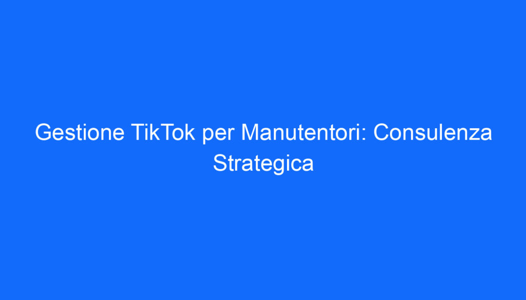 Gestione TikTok per Manutentori: Consulenza Strategica