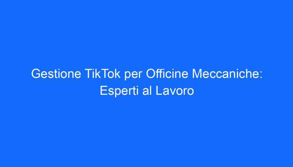 Gestione TikTok per Officine Meccaniche: Esperti al Lavoro