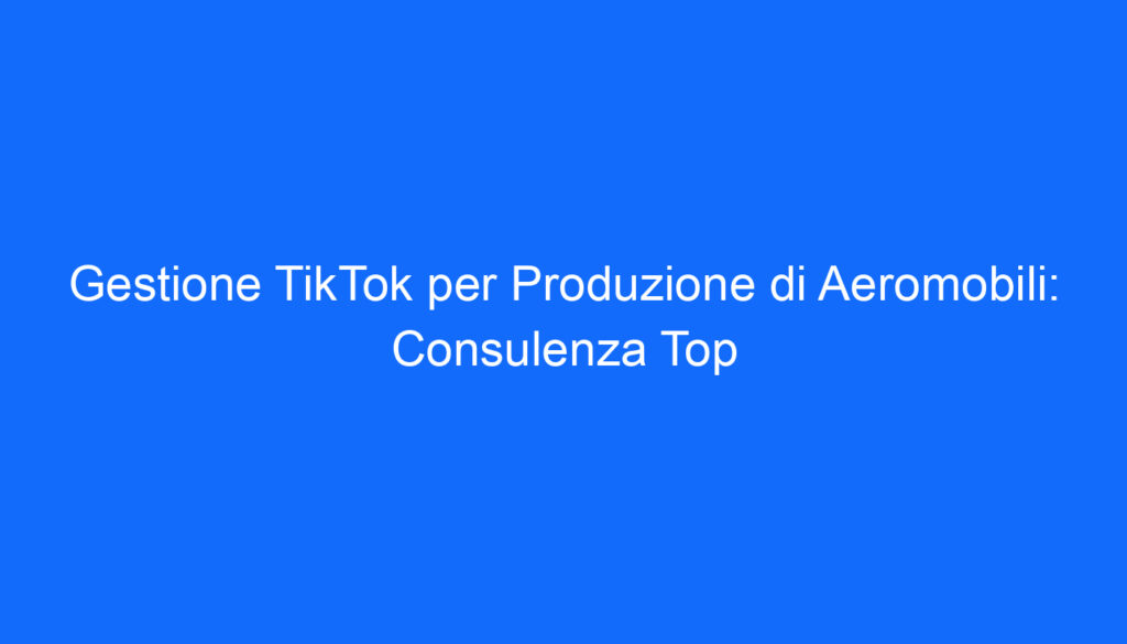 Gestione TikTok per Produzione di Aeromobili: Consulenza Top