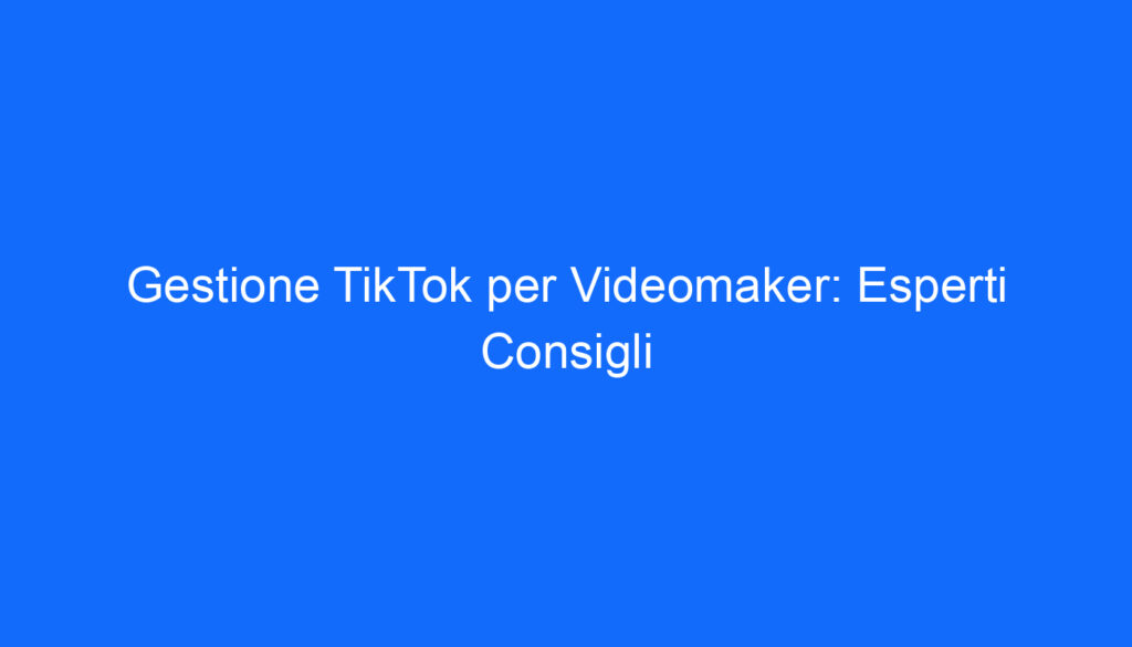 Gestione TikTok per Videomaker: Esperti Consigli