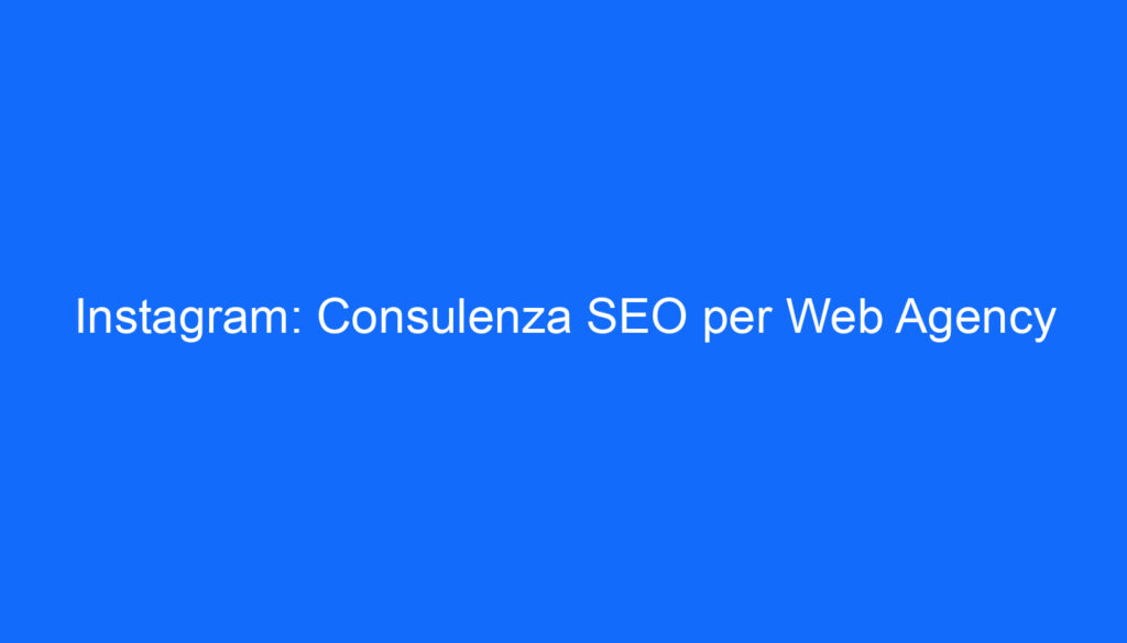 Instagram: Consulenza SEO per Web Agency