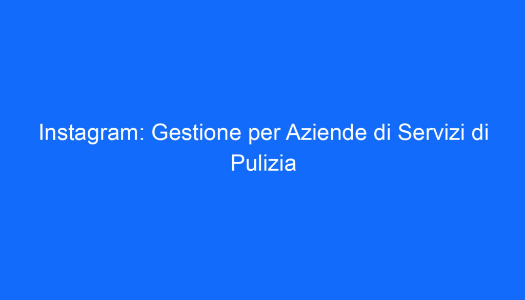 Instagram: Gestione per Aziende di Servizi di Pulizia