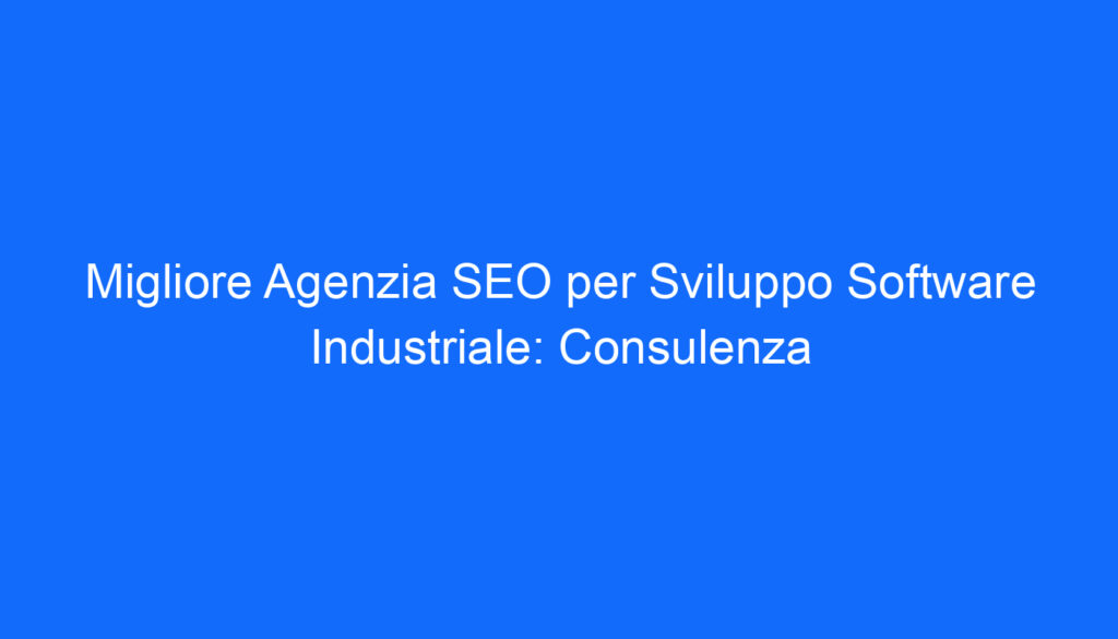 Migliore Agenzia SEO per Sviluppo Software Industriale: Consulenza